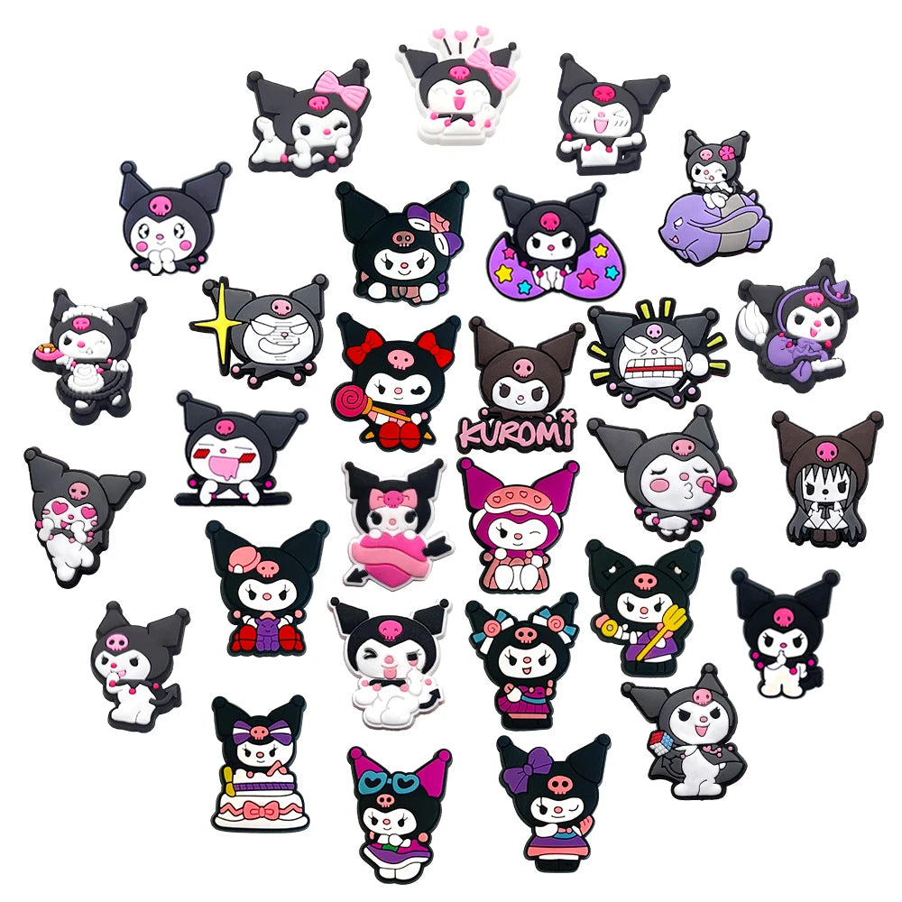 Fashion MINISO 1PCS Cartoon Cute Sanrio DIY Decorate Kuromi Shoe Charms PVC Black Sandals Accessories Kids Girls Boy X-mas Gifts