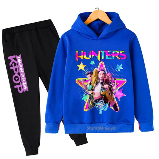 Kpop Demon Hunters Hoodie Set Kids Boys Girls Sportswear 3-12Y Autumn Anime Clothes