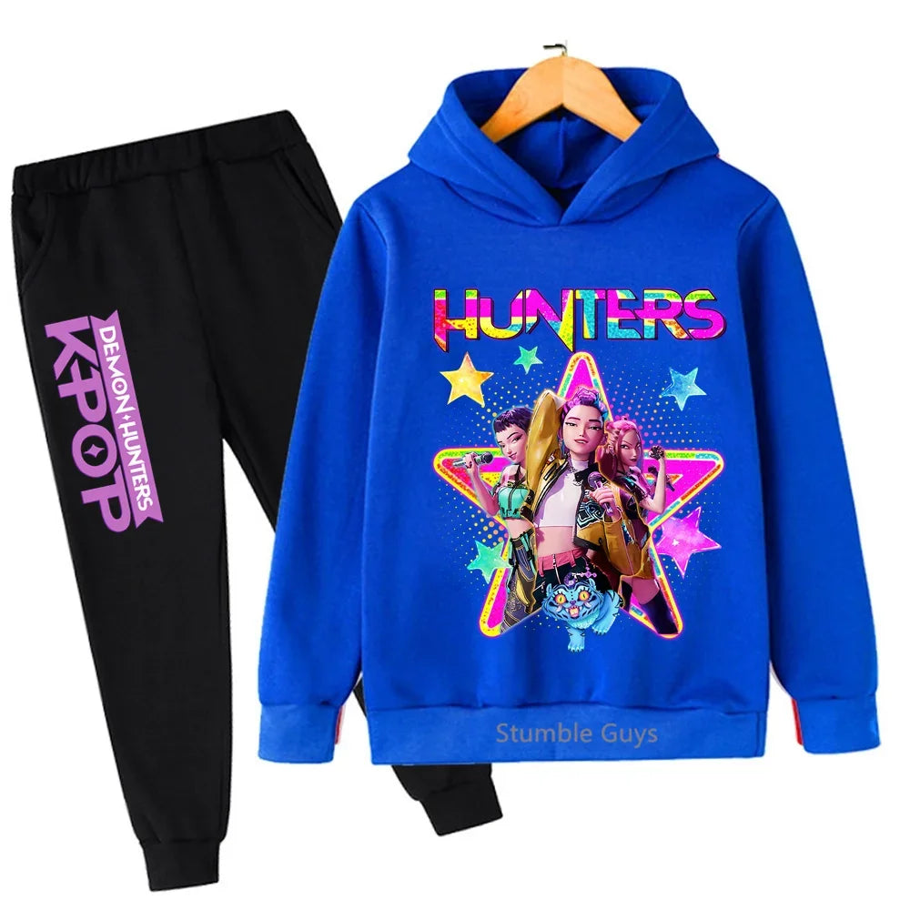 Kpop Demon Hunters Hoodie Set Kids Boys Girls Sportswear 3-12Y Autumn Anime Clothes