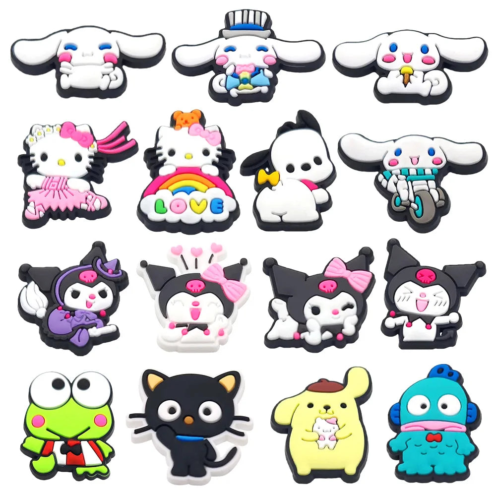 Fashion MINISO 1PCS Cartoon Cute Sanrio DIY Decorate Kuromi Shoe Charms PVC Black Sandals Accessories Kids Girls Boy X-mas Gifts