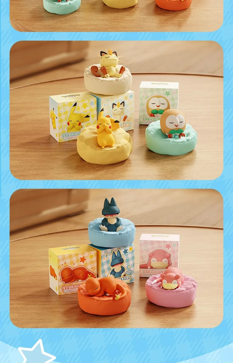 Pokemon Figure Set Starry Dream Series 6 Styles, Sleeping Pikachu Meowth Rowlet, Cute Action Model Toy Collection for Kids