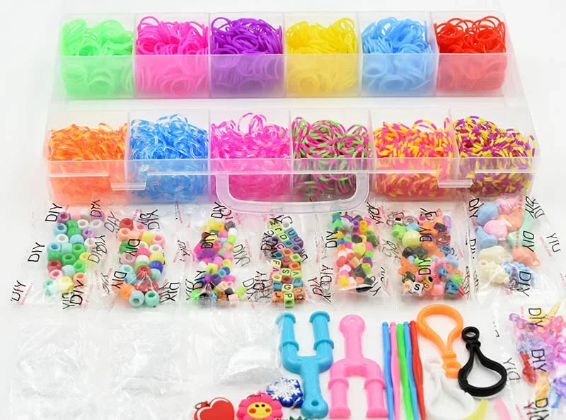 1800pcs Colorful Rubber Loom Bands Elastic DIY Set Box Girls Gift Weaving Bracelet Tool Kit Kids Toys for Children 7 8 10 Years