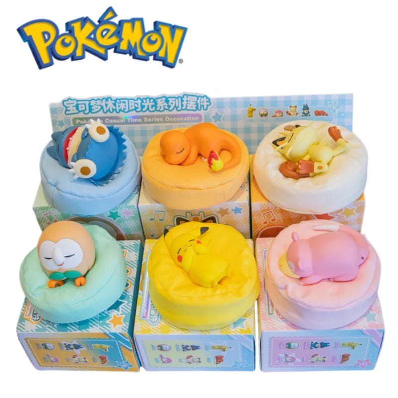 Pokemon Figure Set Starry Dream Series 6 Styles, Sleeping Pikachu Meowth Rowlet, Cute Action Model Toy Collection for Kids