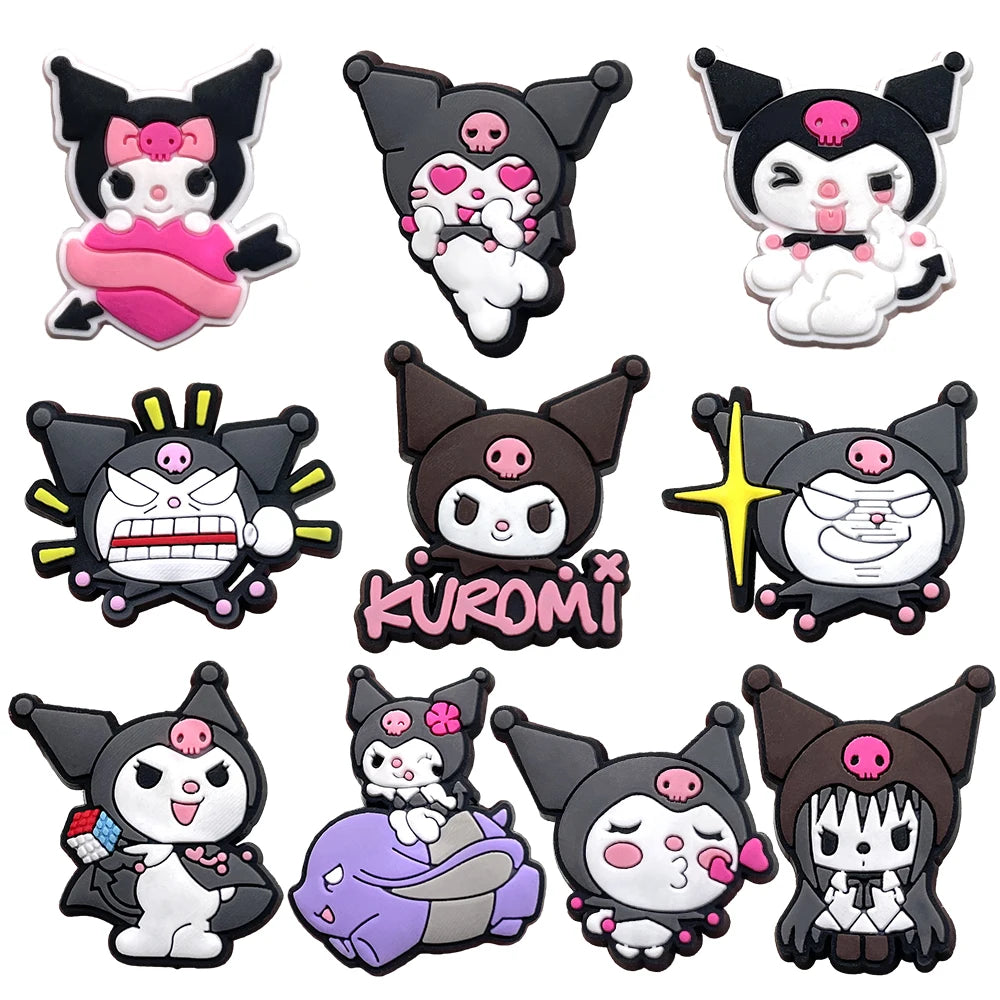 Fashion MINISO 1PCS Cartoon Cute Sanrio DIY Decorate Kuromi Shoe Charms PVC Black Sandals Accessories Kids Girls Boy X-mas Gifts