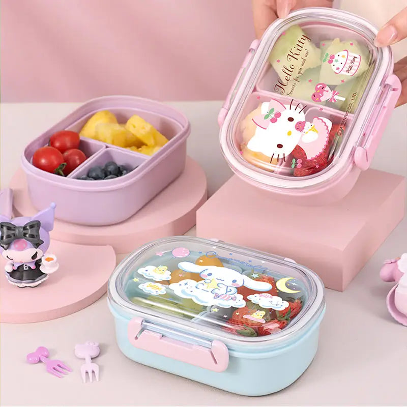 Sanrio Hello Kitty Cinnamoroll Fruit Box Children Portable Spring Outing Separated Fresh-Keeping Bento Box Lunch Box for Kids