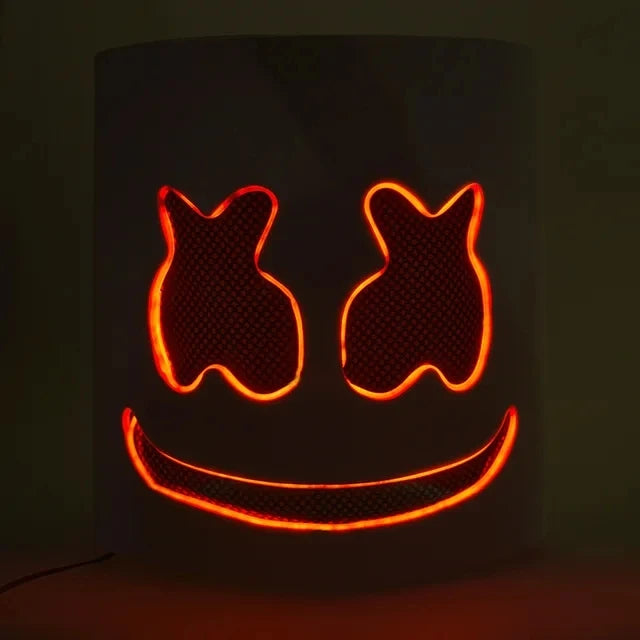 Halloween Light Up Mask Full Face LED Neon Marshmallow Mask Headgear Luminous DJ Music Festival Props Cosplay Rave Party Mask