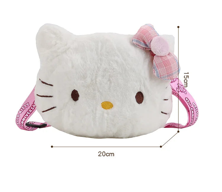 Miniso Cute Cartoon Hello Kitty Bow Crossbody Bag For Women Kawaii Fashion Plush White Kt Cat Shoulder Bag For Girls Kids Gifts
