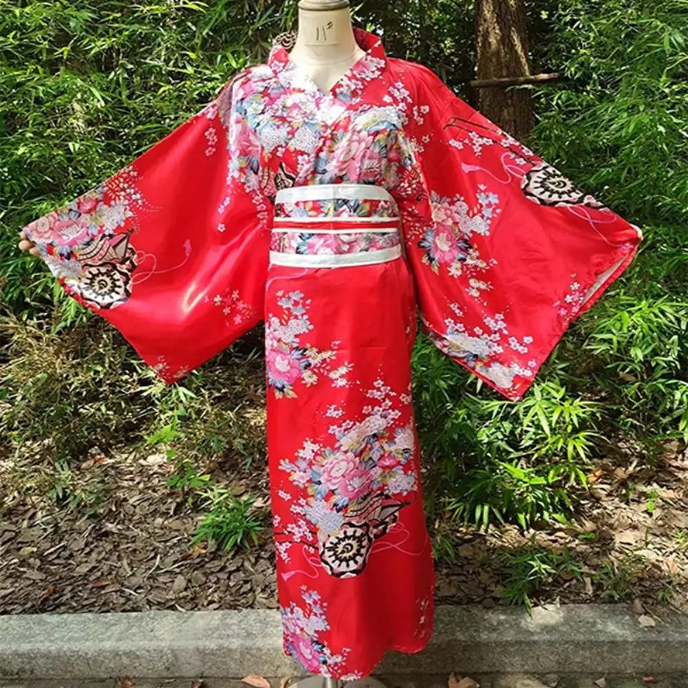 Cosplay Costume Traditional Japanese Kimono Japanese Style Elegance Sakura Girl Kimono Dress Asian Printed Floral