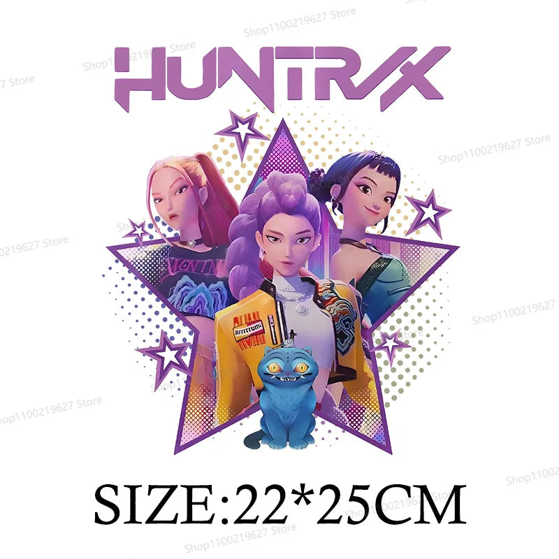 Kpop Demon Hunters Cartoon Patches for Clothes Vynil Heat Transfer Thermal Stickers DIY Kids T shirt Iron on for Women Appliqued