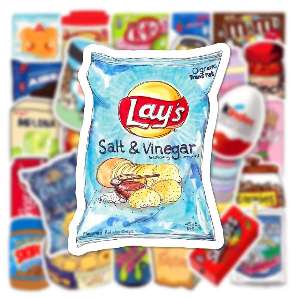 10/30/50pcs Kawaii Cartoon Snack Food Stickers Packaging Waterproof Graffiti Laptop Phone Bike Cute DIY Decals Sticker Toys