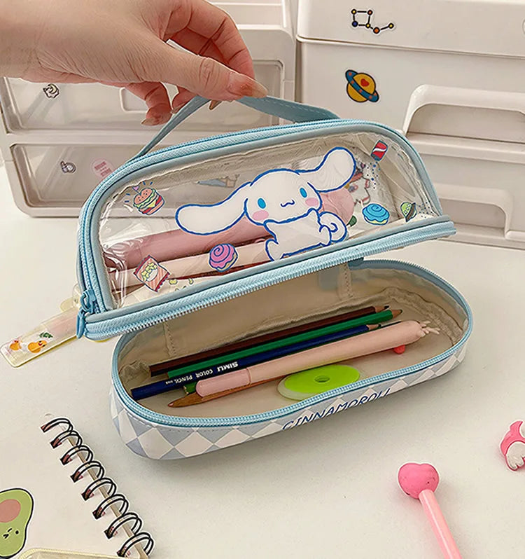 Sanrio Hello Kitty Pencil Bags Cartoon Kuromi My Melody Cinnamoroll Large Capacity Portable Stationery Box Storage Case Kids Toy