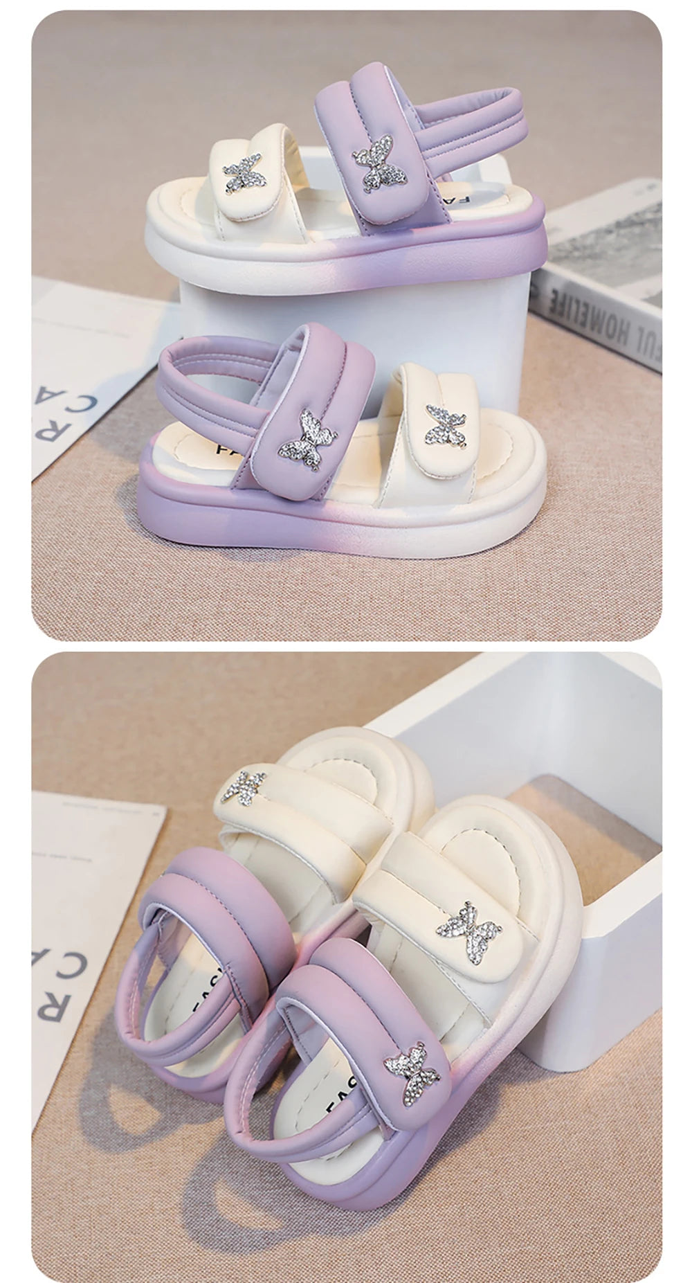 Korean Style Princess Sandals For Girls Rhinestone Butterfly Teenager Girl's Sandals Trend Fashion Teenager Beach Sandals Kids