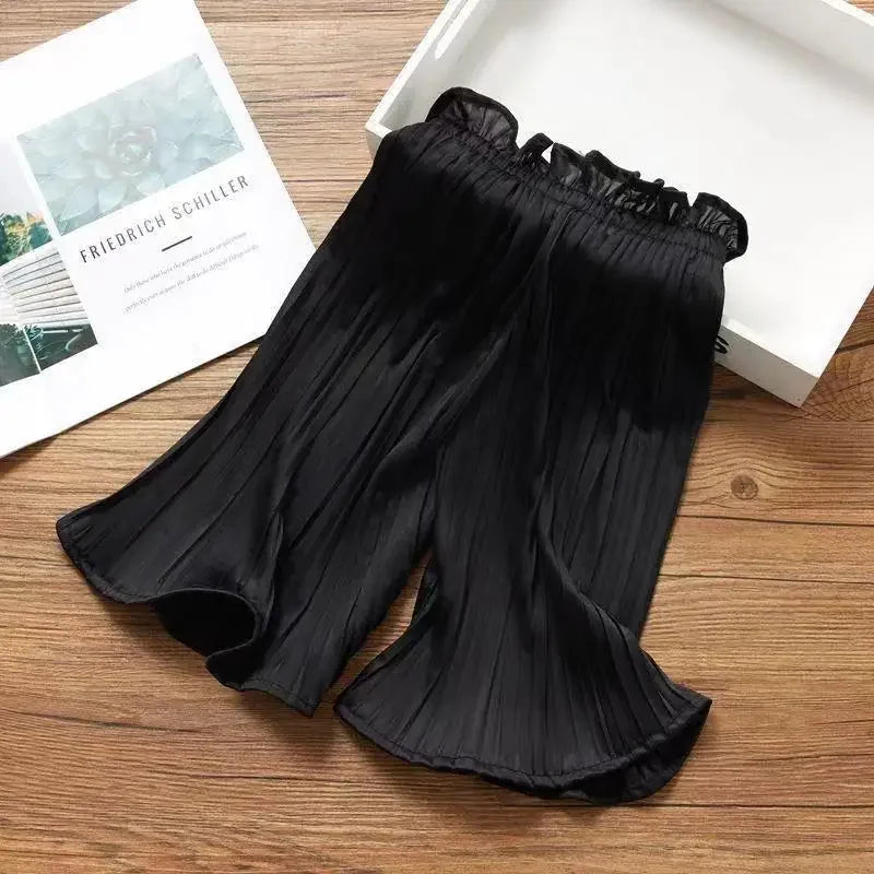 Childen's Girls Summer Ice Silk Wide Leg Pants Baby Fashion Lace Chiffon Waist Flare Trousers Kids Girl Loose Buttom Clothes