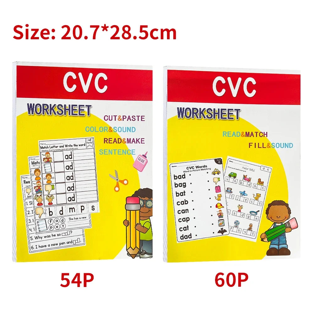 2books English CVC Words Phonics Workbook Language Arts Skills book for Kids children read & match & sound & sentence Worksheet