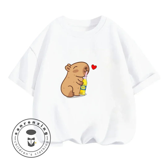 Sanrio Kids Summer T-shirt Cute Capybara Print Cotton Short Sleeve/Shorts Fashion Set for Boys and Girls