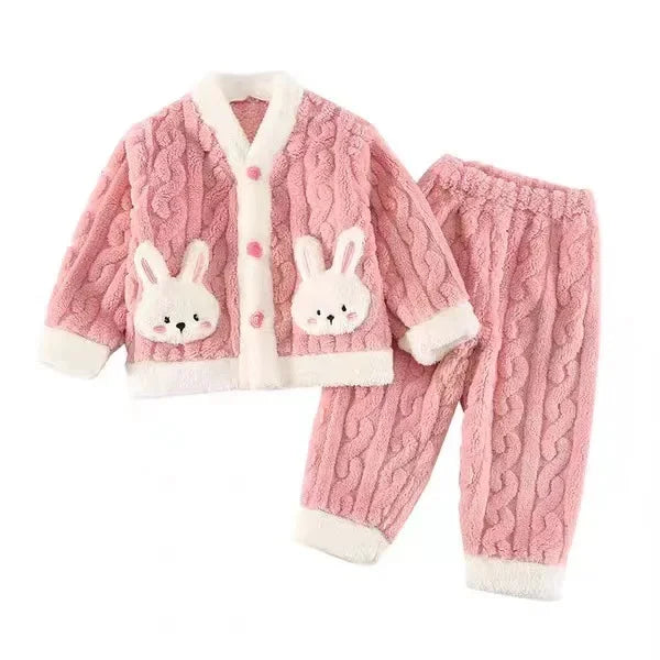 Autumn Winter Children Sleepwear Baby Pajamas Set Thick Flannel Fleece Child Sleepwear 2Pcs Sets Warm Home Suits Kids Clothes