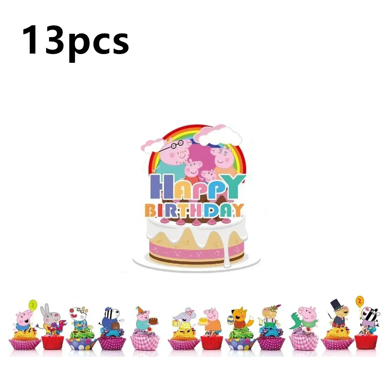 Peppa Pig Balloons Family Pink George Rebecca Susy Ballons Happy Birthday Banner Party Decoration Kids Cake Topper Tableware Toy