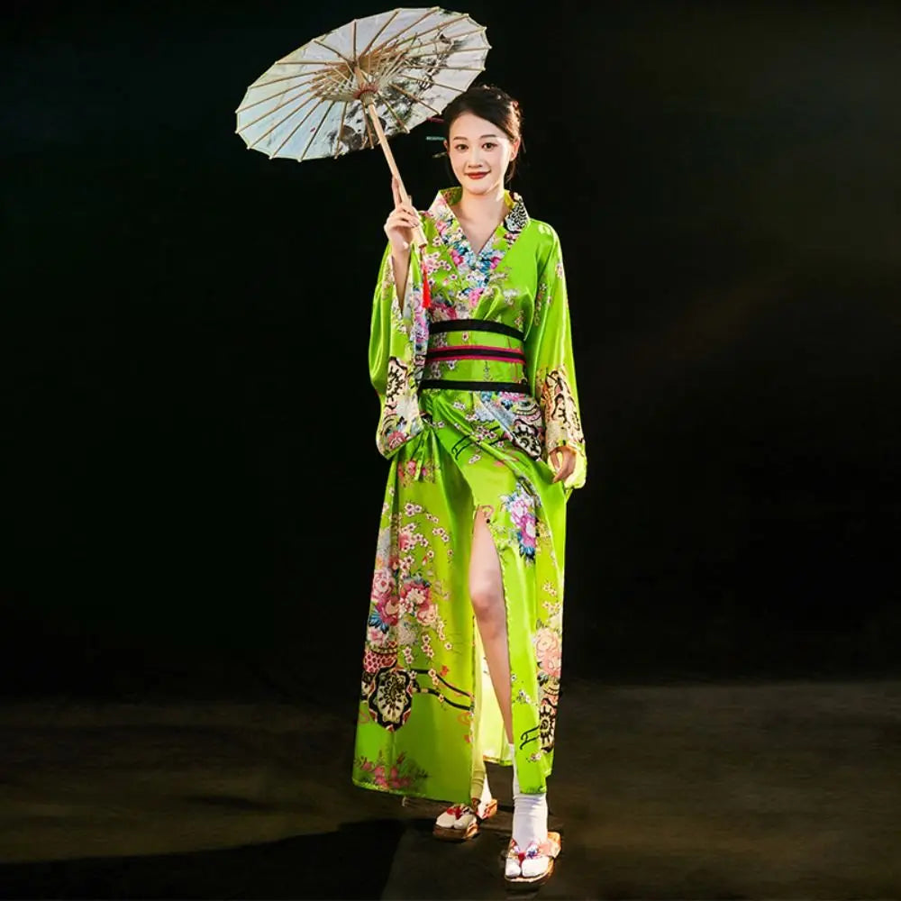 Cosplay Costume Traditional Japanese Kimono Japanese Style Printed Floral Sakura Girl Kimono Dress Asian Elegance