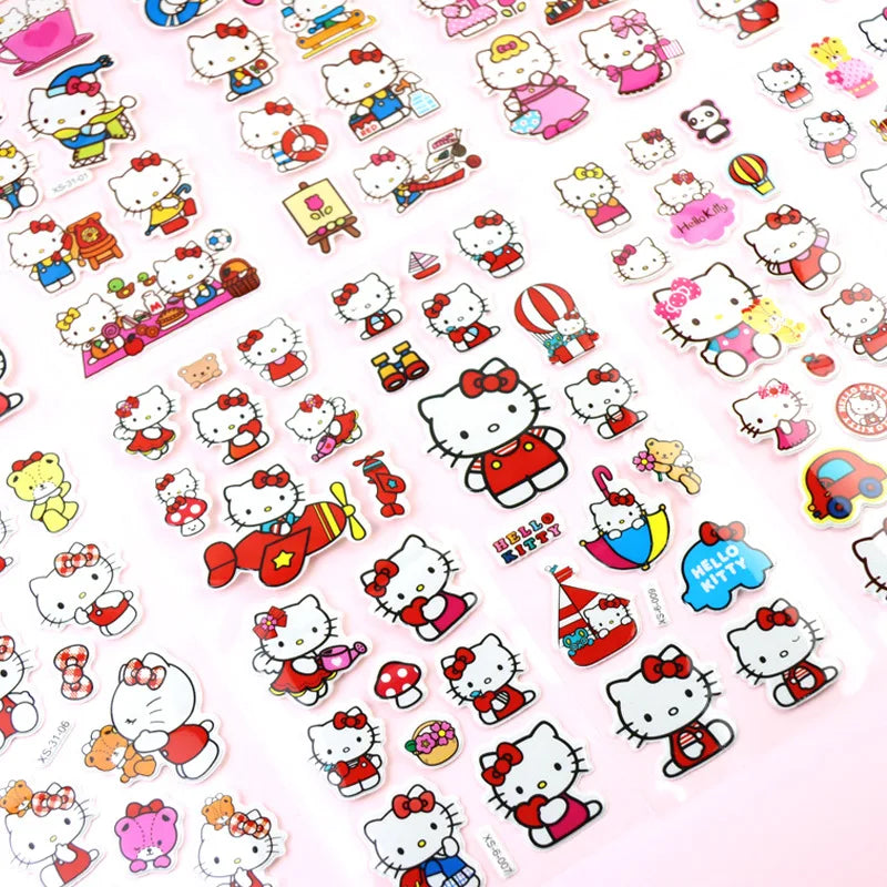 12pcs Kawaii Hello Kitty Stickers 3D Bubble Decoration Cute Children Reward Puffy Book Sticker Pack Stationery Supplies Kids Toy