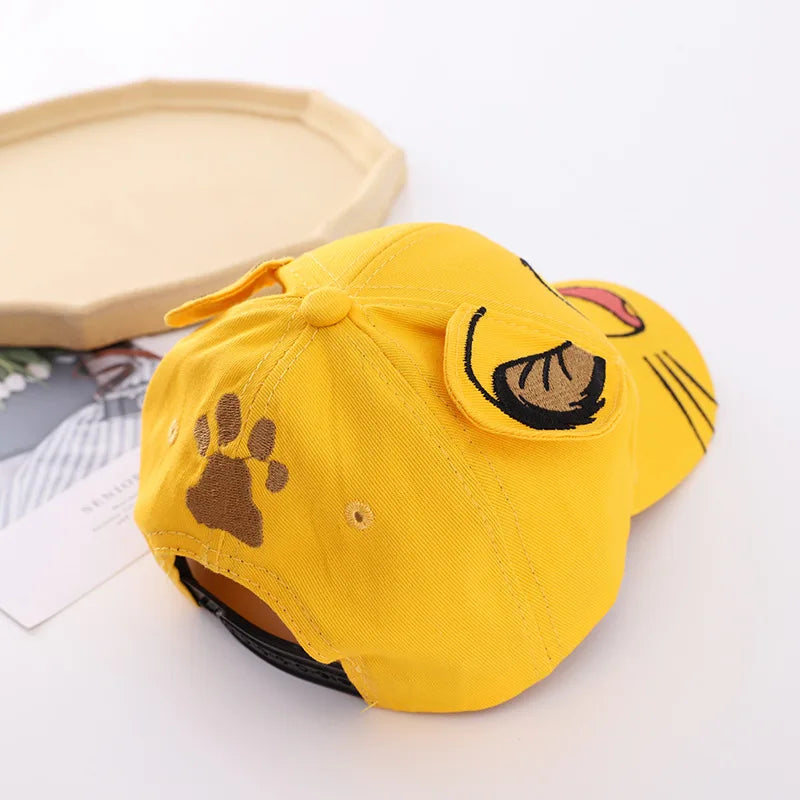 Disney Cartoon Anime Lion King Simba Children Hat Kids Boys Girls Baseball Cap Cute Ears Adjustable Sun Hat Casual Hat Gifts