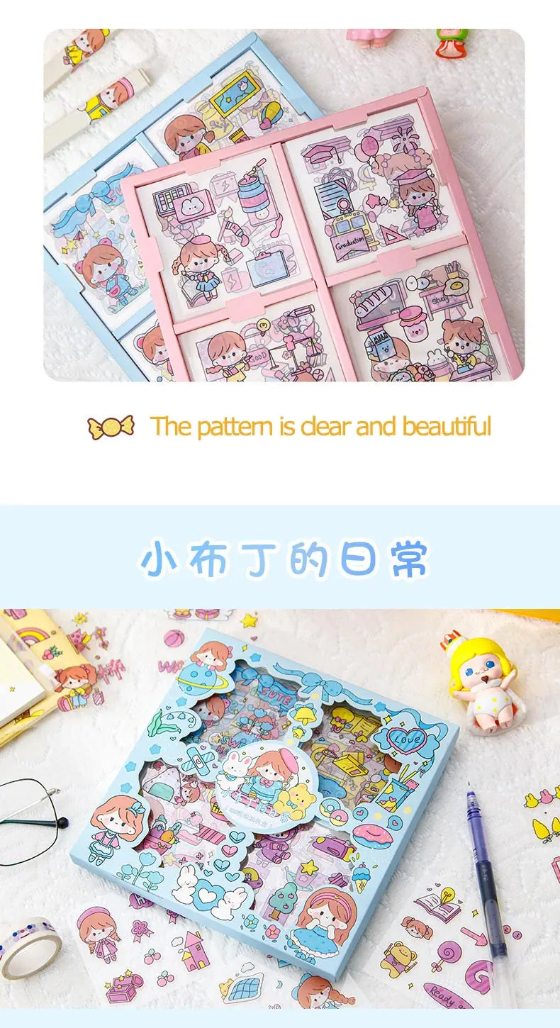 100 Pcs/Box Stickers for Kids Girls Set Kawaii Cartoon Decoration DIY Scrapbooking Waterproof Stationary Gift School Supplies