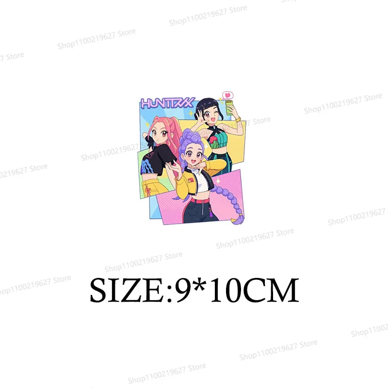 Kpop Demon Hunters Cartoon Patches for Clothes Vynil Heat Transfer Thermal Stickers DIY Kids T shirt Iron on for Women Appliqued