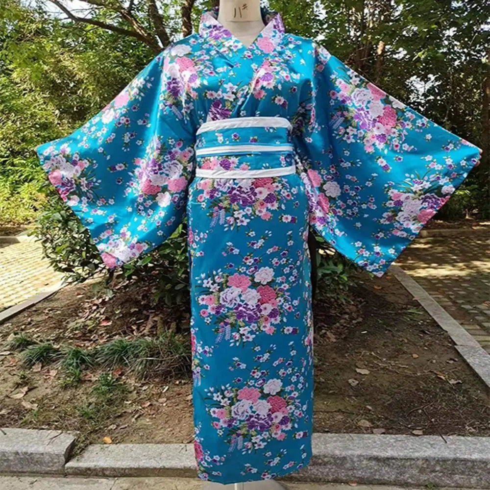 Cosplay Costume Traditional Japanese Kimono Japanese Style Printed Floral Sakura Girl Kimono Dress Asian Elegance