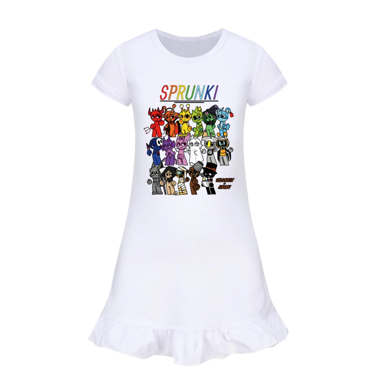 Hot sprunki Child Clothes Kids Summer Horror Game Incredibox Pajamas Dress Baby Girls Short Sleeve Nightgown Cartoon Sleep Wear