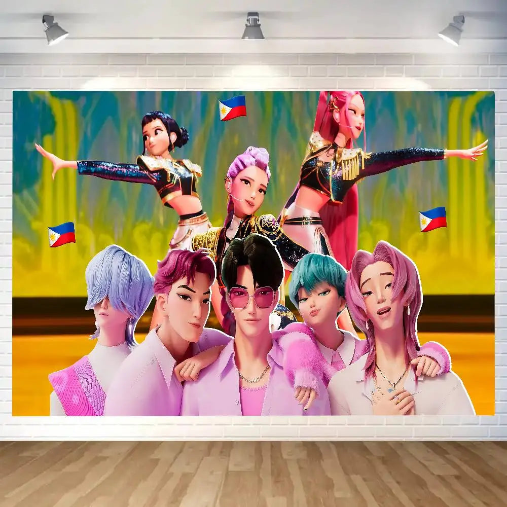 KPop Demon Hunters Cartoon Theme Party Backdrop Vinyl Photography Background Birthday Party Decorations