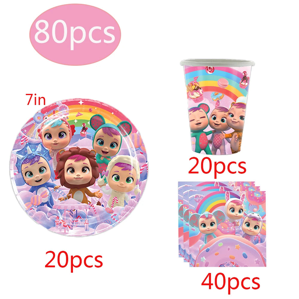 Cry Babiesed Birthday Party Decorations Tableware Set Paper Plates Balloon Banner Tablecloth Backdrop Baby Shower Party Supplies