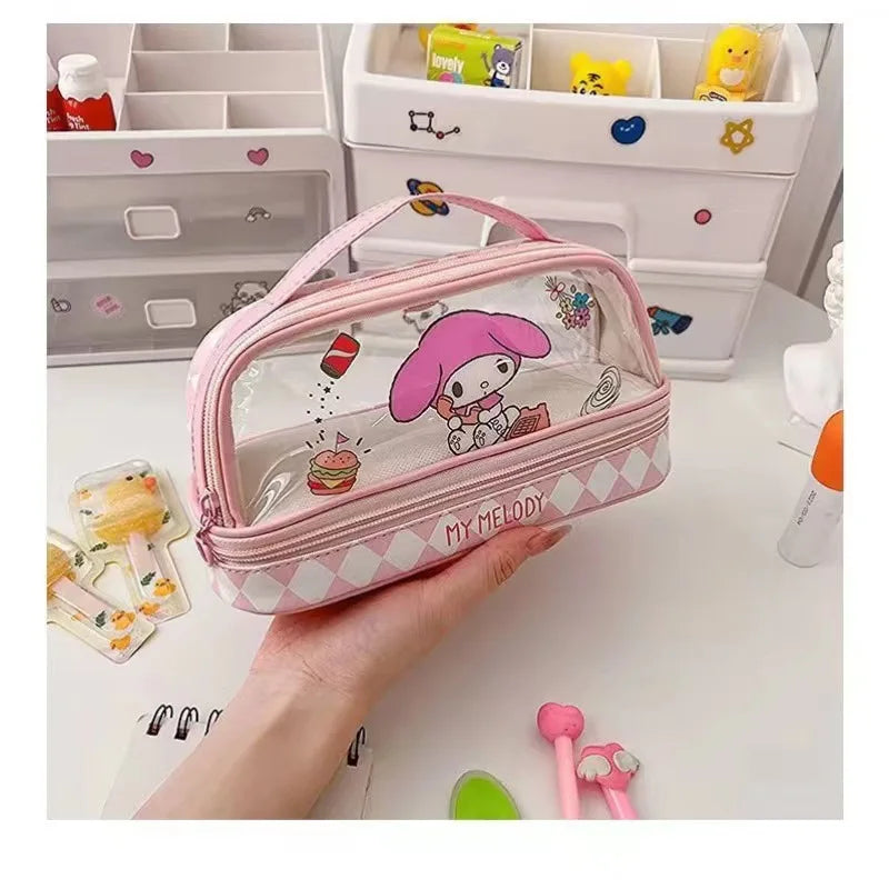 Sanrio Hello Kitty Pencil Bags Cartoon Kuromi My Melody Cinnamoroll Large Capacity Portable Stationery Box Storage Case Kids Toy