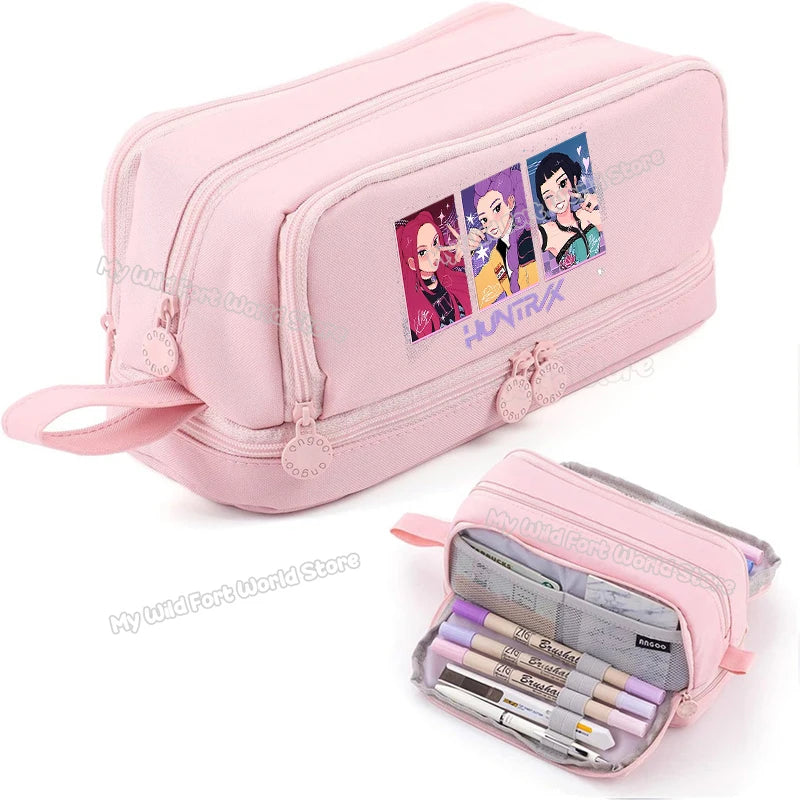 Kpop Demon Hunters High-capacity Pencil Bag Cartoon  Music Girl Pencilcase Rumi Mira Zoey Student Pen Case Kid School Stationery