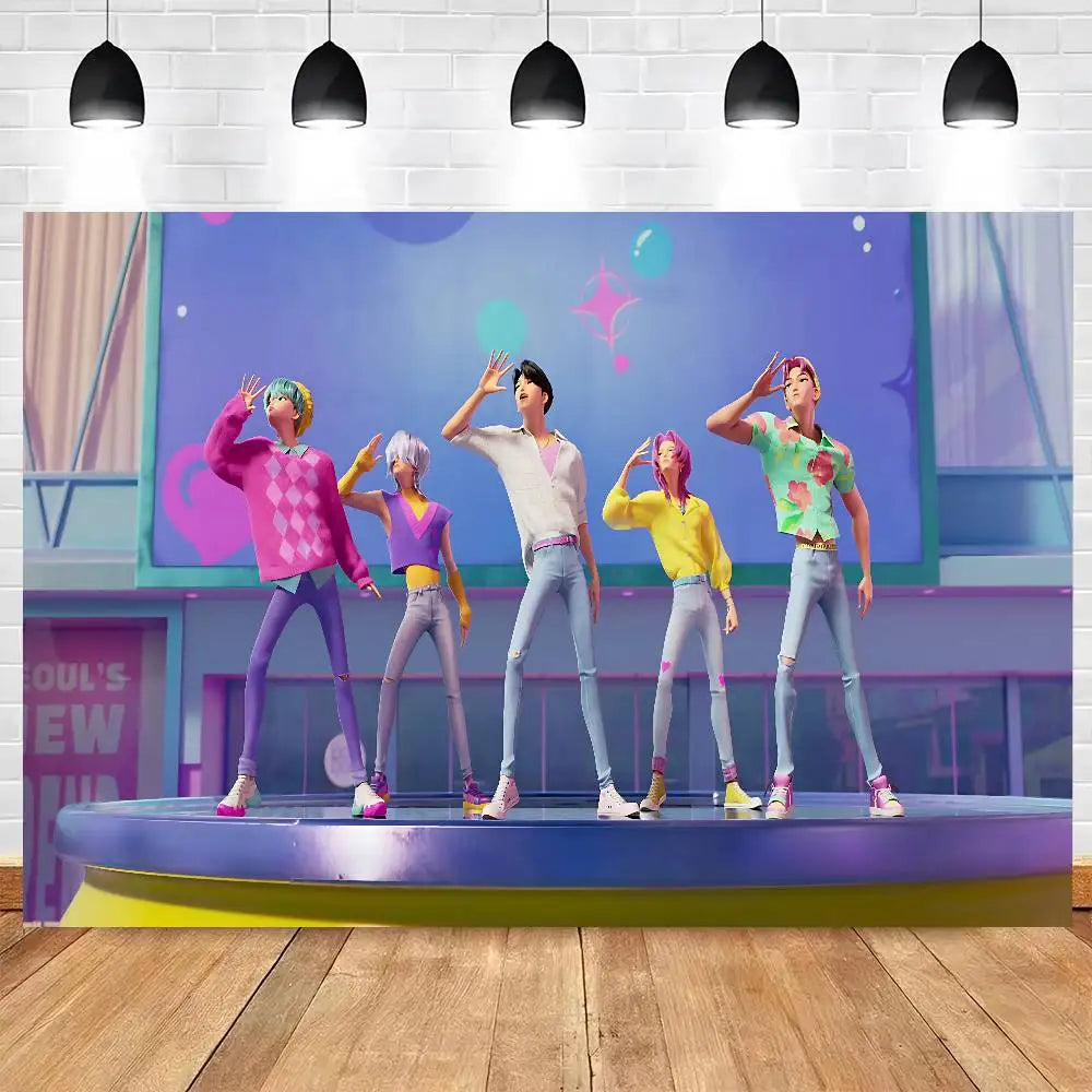 KPop Demon Hunters Cartoon Theme Party Backdrop Vinyl Photography Background Birthday Party Decorations