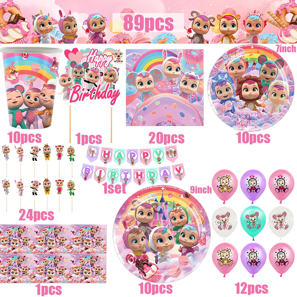 Cry Babiesed Birthday Party Decorations Tableware Set Paper Plates Balloon Banner Tablecloth Backdrop Baby Shower Party Supplies