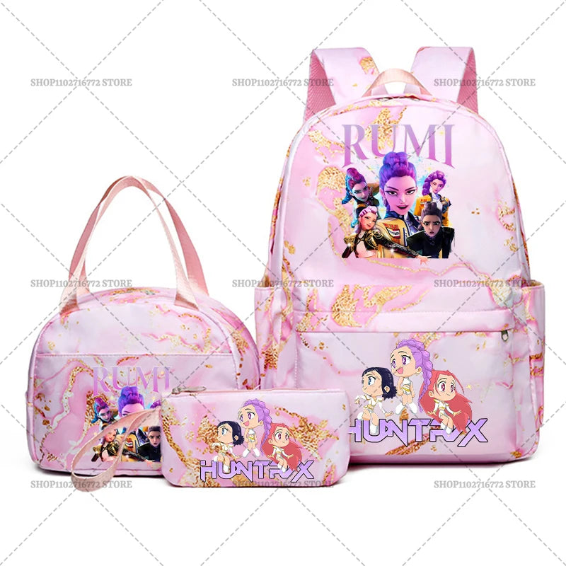 3pcs Movie Kpop Demon Hunters Backpack Lunch Bag Pencil Case Set Student Anime Fashion Schoolbag Pen Case Bento Pouch Suit Gifts
