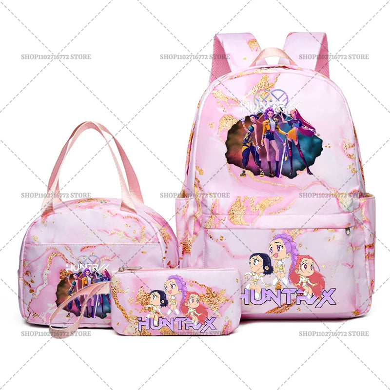 3pcs Movie Kpop Demon Hunters Backpack Lunch Bag Pencil Case Set Student Anime Fashion Schoolbag Pen Case Bento Pouch Suit Gifts