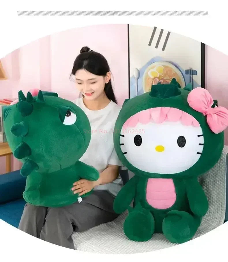 80cm Sanrio Dinosaur Hello Kitty Plush Toy Kawaii Anime Large Plushie Pillow Cute 35/50/65cm Cartoon Stuffed Doll Christmas Gift