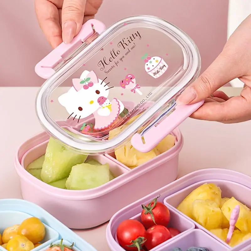 Sanrio Hello Kitty Cinnamoroll Fruit Box Children Portable Spring Outing Separated Fresh-Keeping Bento Box Lunch Box for Kids