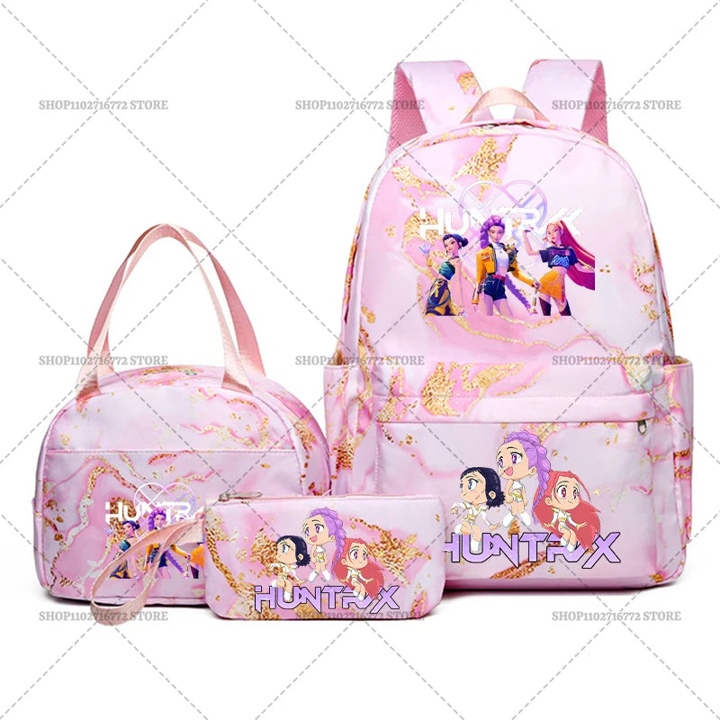 3pcs Movie Kpop Demon Hunters Backpack Lunch Bag Pencil Case Set Student Anime Fashion Schoolbag Pen Case Bento Pouch Suit Gifts