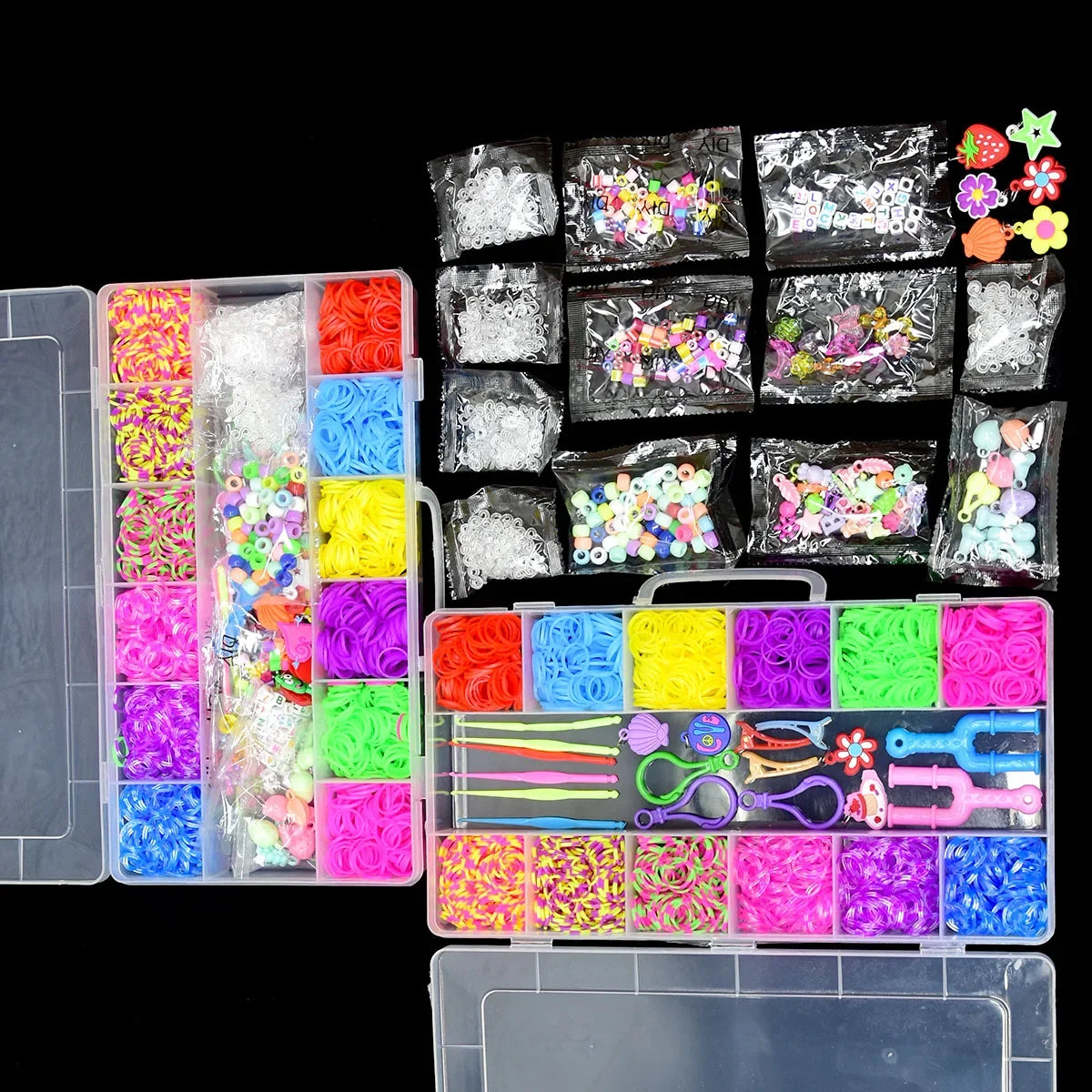 1800pcs Colorful Rubber Loom Bands Elastic DIY Set Box Girls Gift Weaving Bracelet Tool Kit Kids Toys for Children 7 8 10 Years