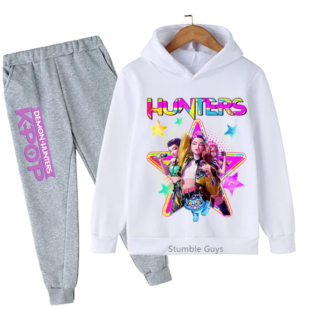 Kpop Demon Hunters Hoodie Set Kids Boys Girls Sportswear 3-12Y Autumn Anime Clothes