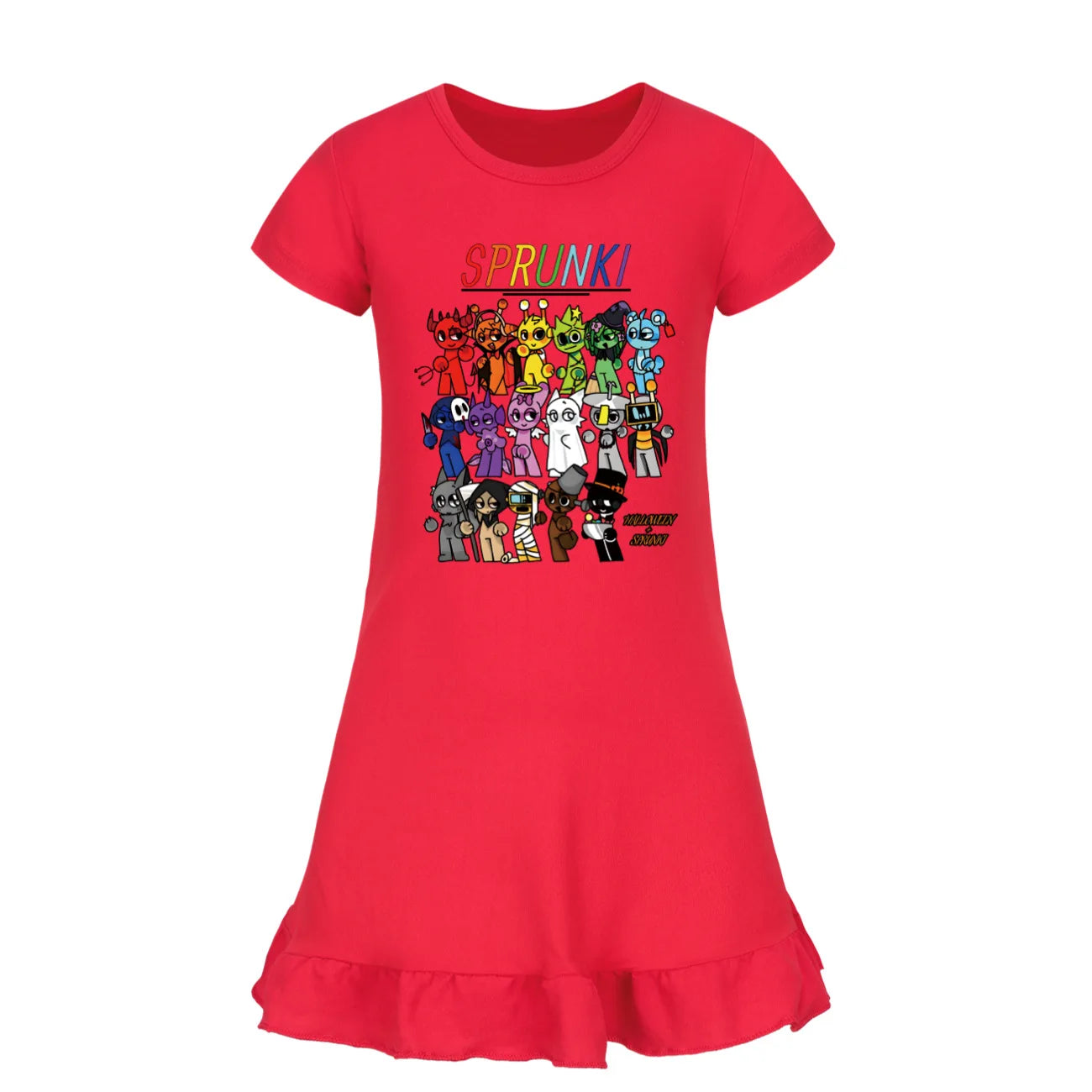 Hot sprunki Child Clothes Kids Summer Horror Game Incredibox Pajamas Dress Baby Girls Short Sleeve Nightgown Cartoon Sleep Wear