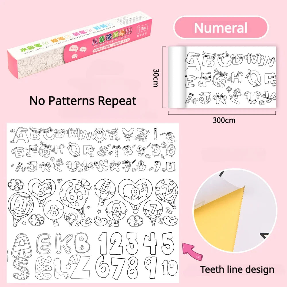 Children Drawing Roll Sticky Graffiti Scroll DIY Painting Color Filling Paper Coloring Papers for Kids Educational Toys Gifts