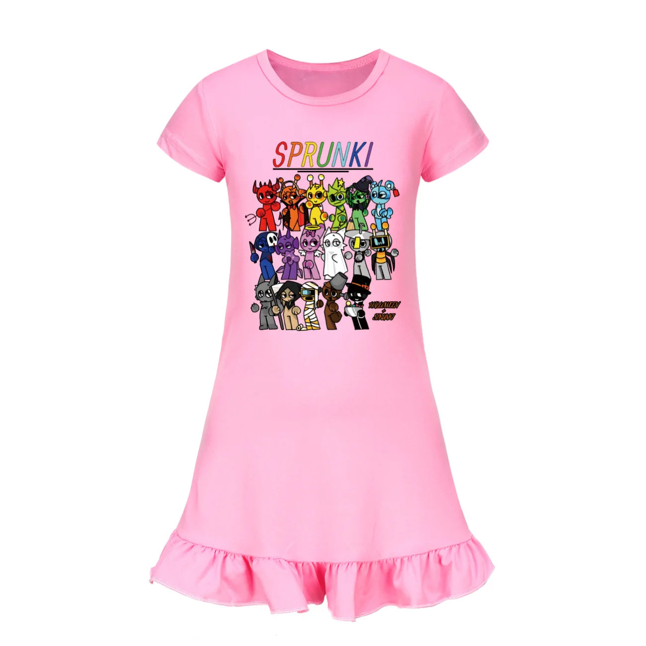 Hot sprunki Child Clothes Kids Summer Horror Game Incredibox Pajamas Dress Baby Girls Short Sleeve Nightgown Cartoon Sleep Wear