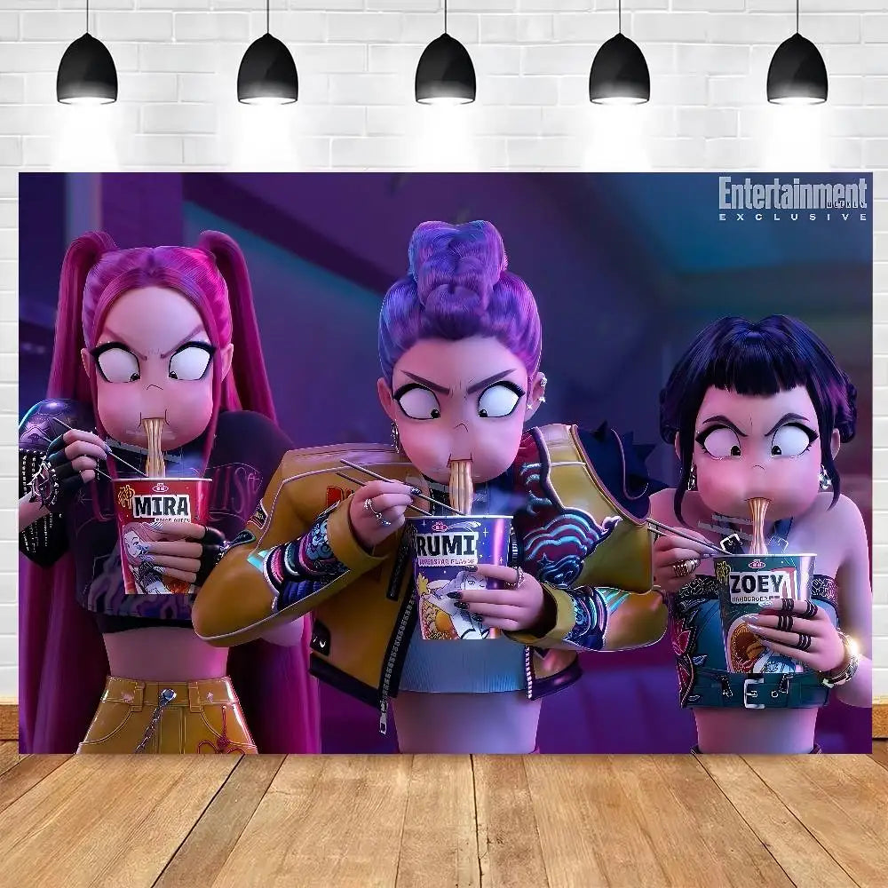 KPop Demon Hunters Cartoon Theme Party Backdrop Vinyl Photography Background Birthday Party Decorations