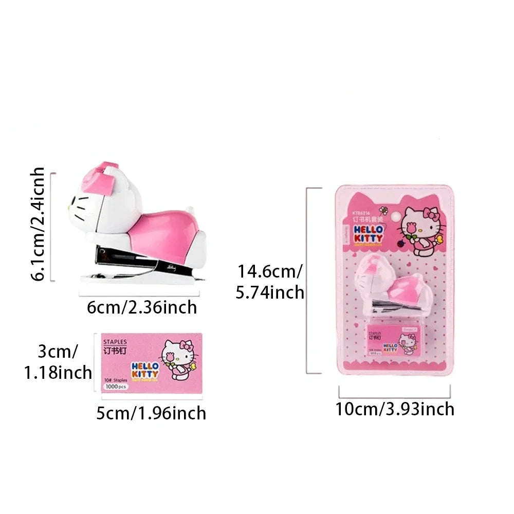 Hello Kitty Sanrio Mini Stapler Set Portable Compact Adorable Design for School Office Stationery Supply Kids Girls Gift Present