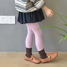 Toddler Girls Cotton Cable Knit Leggings Classic Solid Footless Tights Ankle Length Pants for Kids