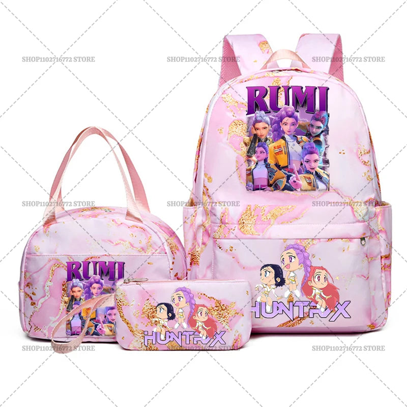 3pcs Movie Kpop Demon Hunters Backpack Lunch Bag Pencil Case Set Student Anime Fashion Schoolbag Pen Case Bento Pouch Suit Gifts