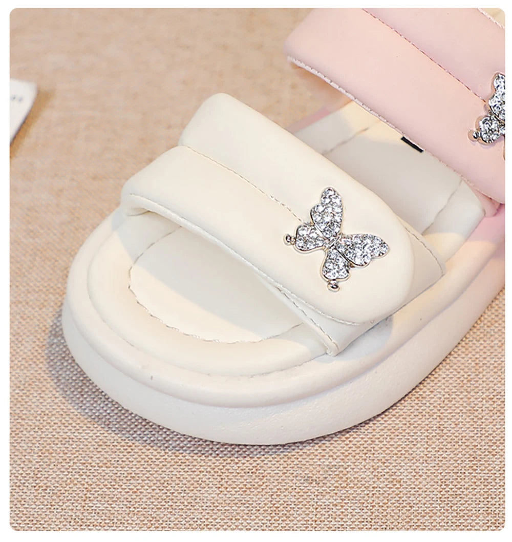 Korean Style Princess Sandals For Girls Rhinestone Butterfly Teenager Girl's Sandals Trend Fashion Teenager Beach Sandals Kids
