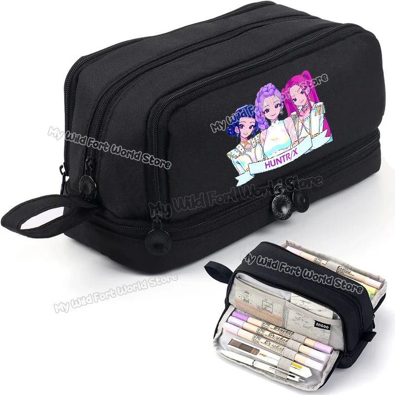 Kpop Demon Hunters High-capacity Pencil Bag Cartoon  Music Girl Pencilcase Rumi Mira Zoey Student Pen Case Kid School Stationery